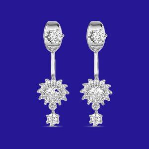 18K White Gold Plated Brass Front Back Dangle Stud Earrings SUNFLOWER
